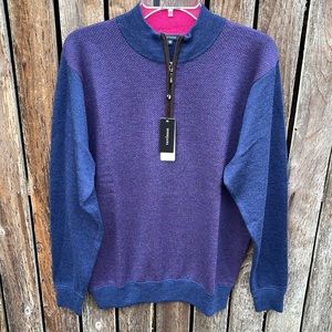 Turtleson Sweater Men's Medium Quarter Zip Pullover Nwt New Merino Wool Navy